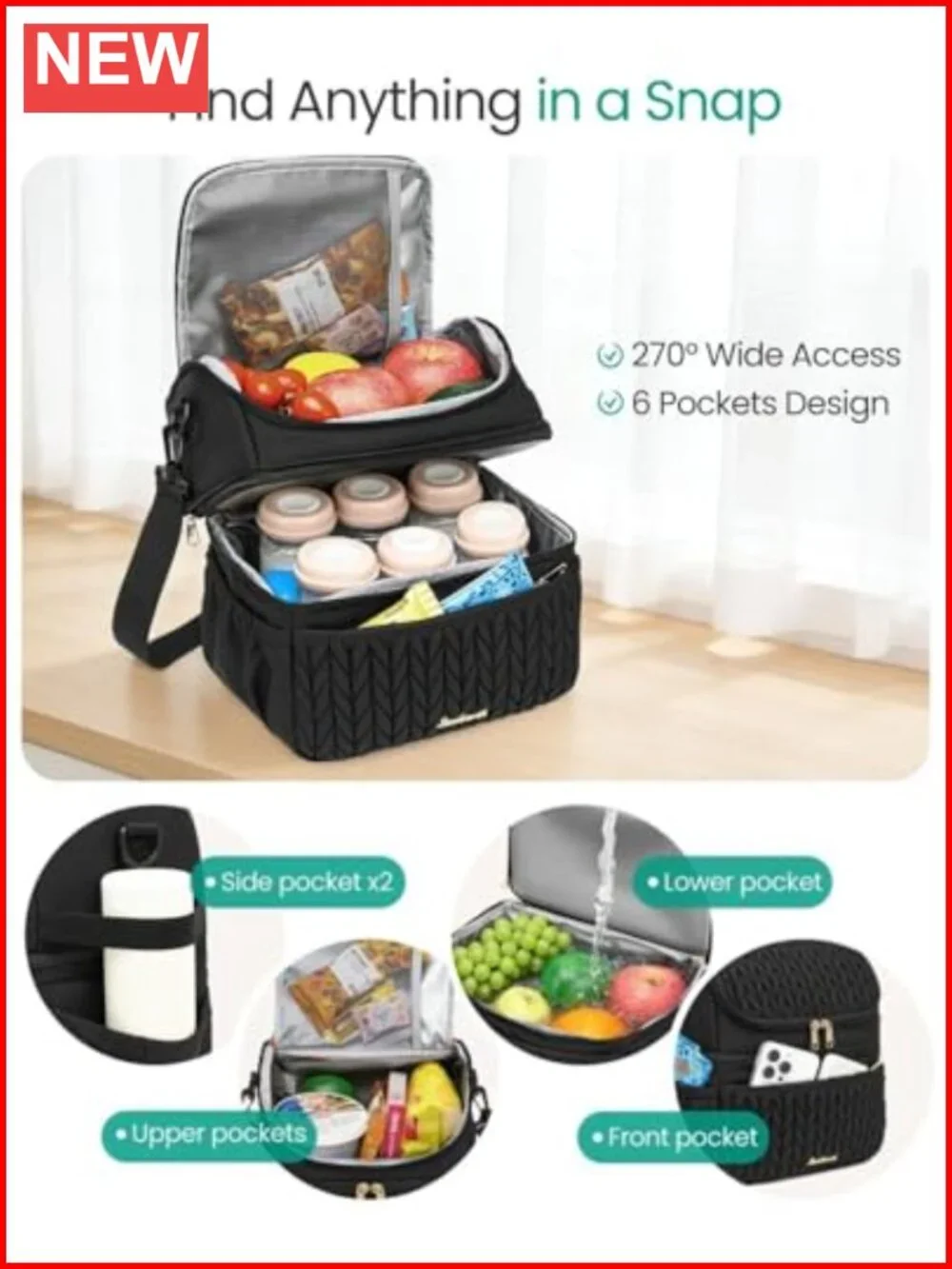 12L Breastmilk Cooler Bag Insulated Double Deck Bottle Bag